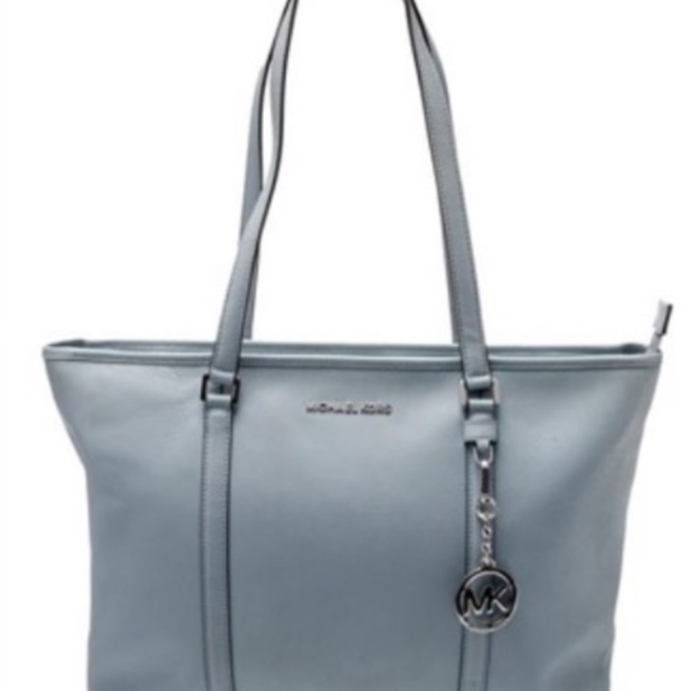 Michael Kors Blue Saffiano Leather Zip Cls Tote